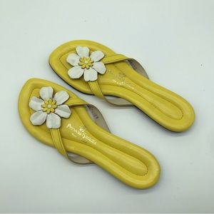 Vintage Princess Kaiulani Yellow Leather Womens Sz 5 Flower Thong Slippers Beach